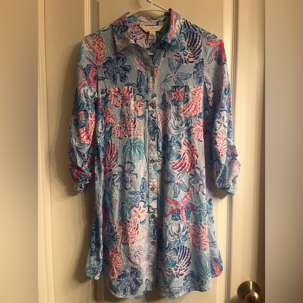 Lilly Pulitzer Natalie Shirt Dress Sink or Swim Print Size‎ XS Coastal Luxury
